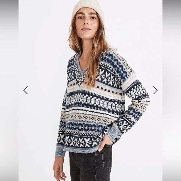Madewell- Women’s Wool Blend Forrest Fair Isle V-Neck Sweater, Size Small - Picture 13 of 13
